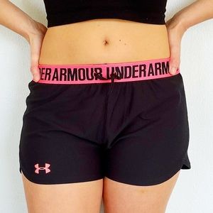 Under Armour heat gear black neon pink athletic workout shorts size XS